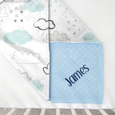 Lofaris Drawing Blue White Clouds Starry Minky Baby Blanket